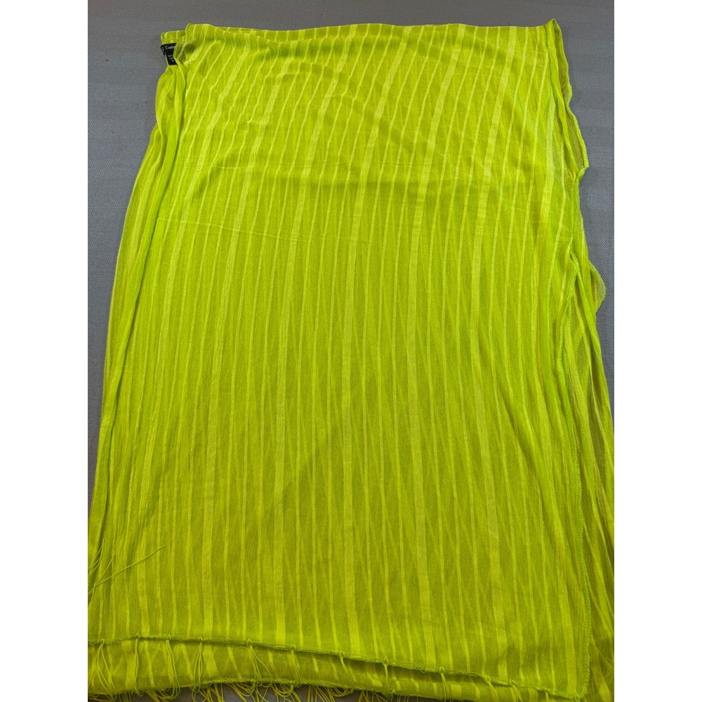 Couture Gems Neon Lime Green Striped Kimono Wrap Fringe Cover Up One Size